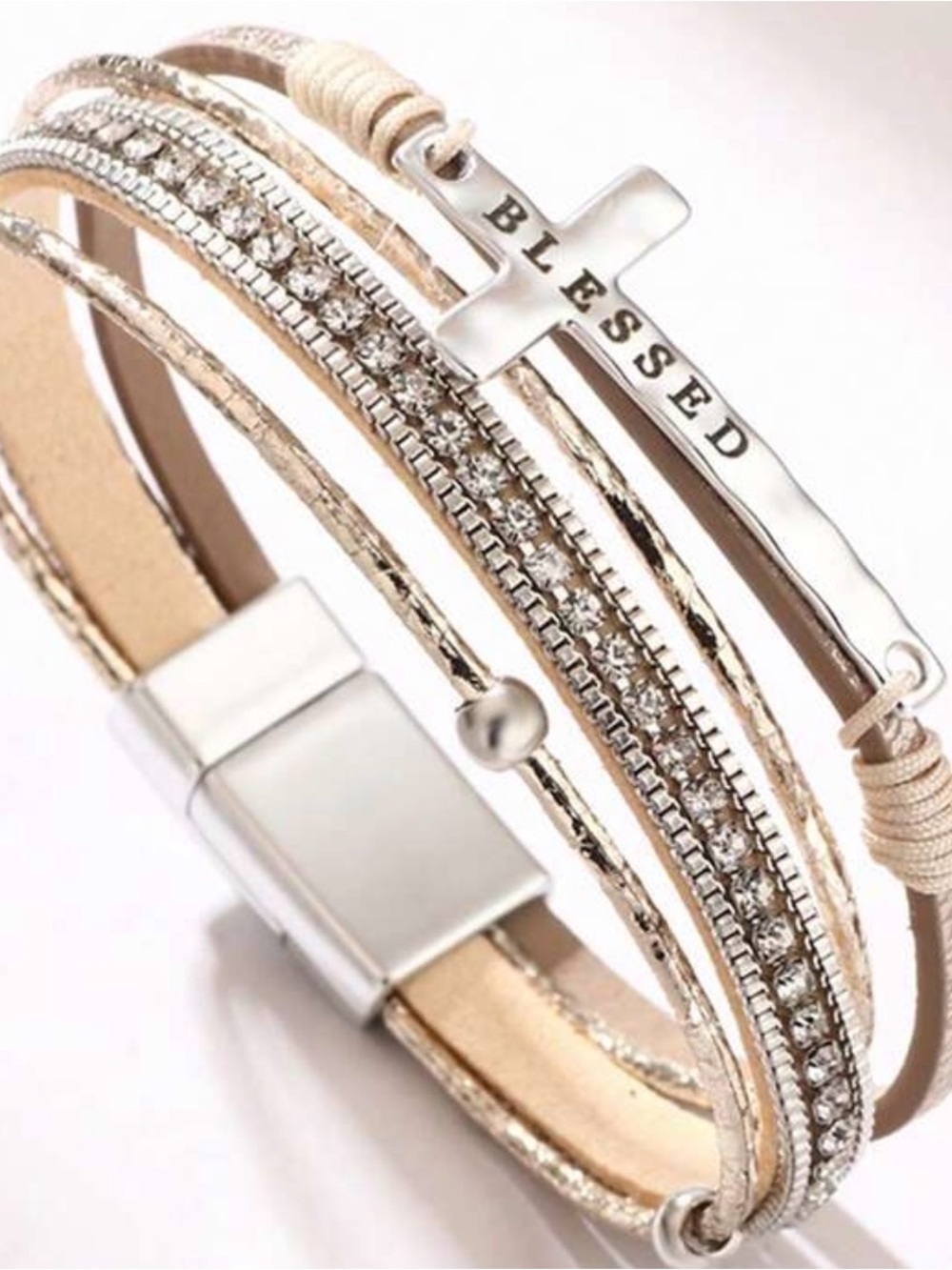 Blessed Multi-Strand Beige and Silver Wrap Bracelet